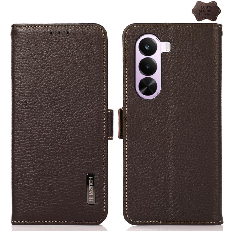 KHAZNEH Side-Magnetic Litchi Genuine Leather RFID Phone Case, For OnePlus Nord CE6 Lite 5G Global, For OnePlus Ace 6 Ultra, For OnePlus 15T, For OnePlus Turbo 6 / 6V, For OnePlus 15, For OnePlus Nord 5 / Ace 5 Ultra