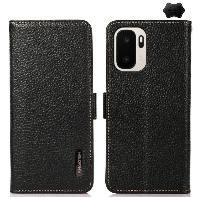 KHAZNEH Side-Magnetic Litchi Genuine Leather RFID Phone Case, For OnePlus Nord CE6 Lite 5G Global, For OnePlus Ace 6 Ultra, For OnePlus 15T, For OnePlus Turbo 6 / 6V, For OnePlus 15, For OnePlus Nord 5 / Ace 5 Ultra