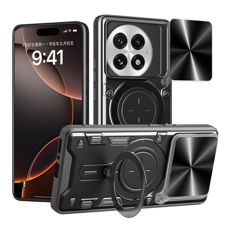 CD Texture Sliding Camshield Magnetic Holder Phone Case, For OnePlus 13R 5G, For OnePlus 13 5G, For OnePlus Nord 4 5G, For OnePlus 12R 5G