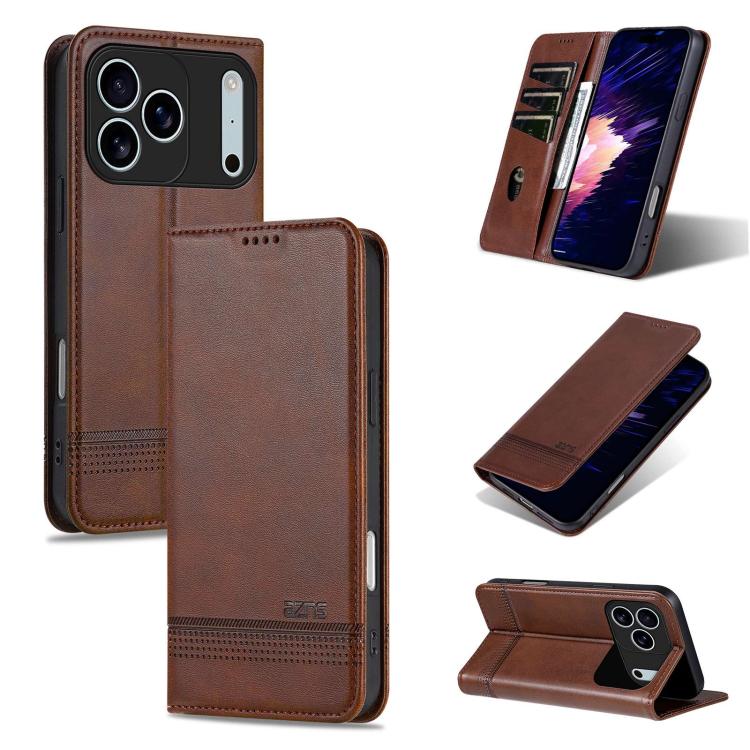 AZNS Magnetic Calf Texture Flip Leather Phone Case, For iPhone 18 Pro, For iPhone 18 Pro Max, For iPhone 17e / 16e, For iPhone 17 Pro Max