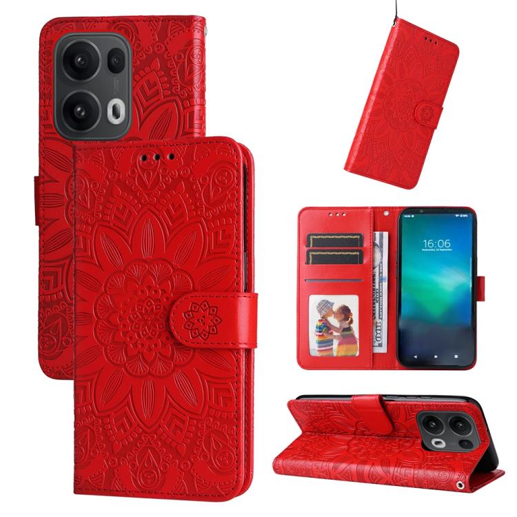 Embossed Sunflower Leather Phone Case, For OPPO Reno13 / Reno14 / Reno14 F 5G Global, For OPPO A5x 4G / 5G / A3x 4G / 5G India, For OPPO Reno13 Pro / Reno14 Pro Global, For OPPO F29 5G Global