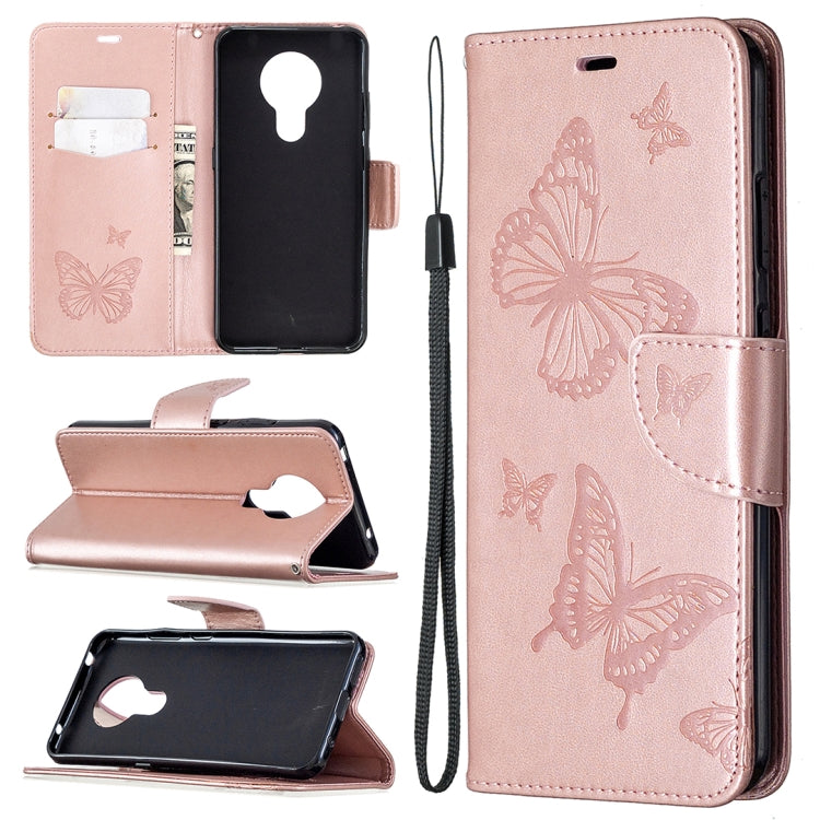 Two Butterflies Embossing Pattern Horizontal Flip Leather Case with Holder & Card Slot & Wallet & Lanyard, For Nokia 5.3, For Xiaomi Redmi Note 9