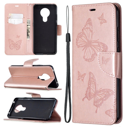 Two Butterflies Embossing Pattern Horizontal Flip Leather Case with Holder & Card Slot & Wallet & Lanyard, For Nokia 5.3, For Xiaomi Redmi Note 9
