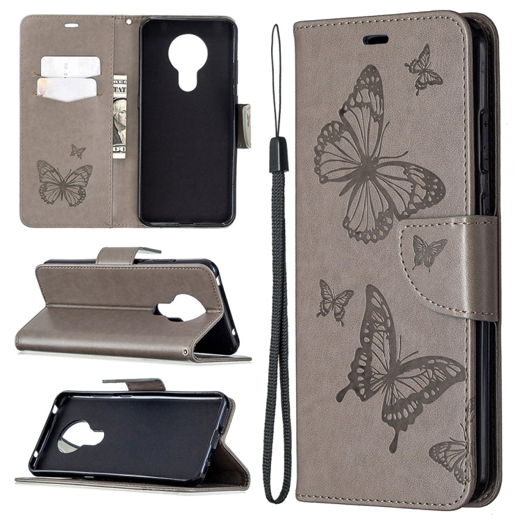 Two Butterflies Embossing Pattern Horizontal Flip Leather Case with Holder & Card Slot & Wallet & Lanyard, For Nokia 5.3, For Xiaomi Redmi Note 9