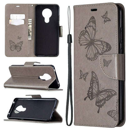 Two Butterflies Embossing Pattern Horizontal Flip Leather Case with Holder & Card Slot & Wallet & Lanyard, For Nokia 5.3, For Xiaomi Redmi Note 9