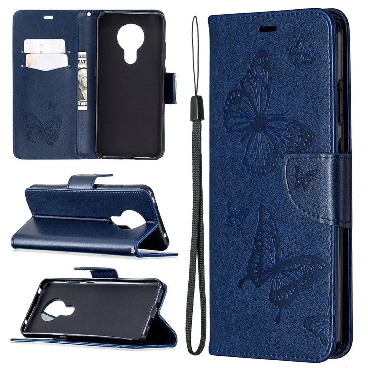 Two Butterflies Embossing Pattern Horizontal Flip Leather Case with Holder & Card Slot & Wallet & Lanyard, For Nokia 5.3, For Xiaomi Redmi Note 9