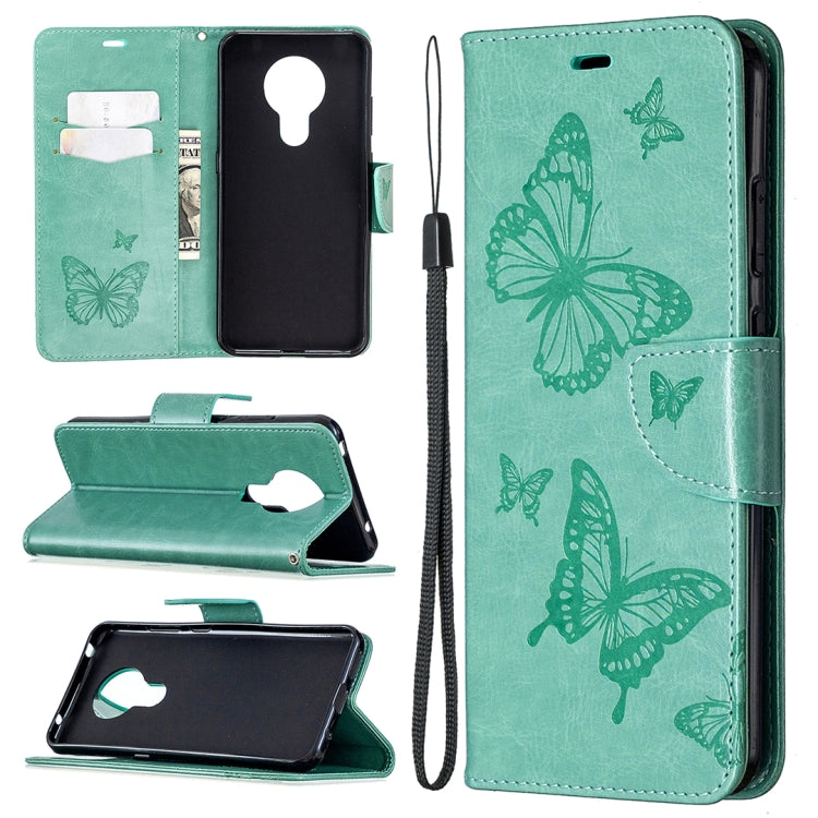 Two Butterflies Embossing Pattern Horizontal Flip Leather Case with Holder & Card Slot & Wallet & Lanyard, For Nokia 5.3, For Xiaomi Redmi Note 9