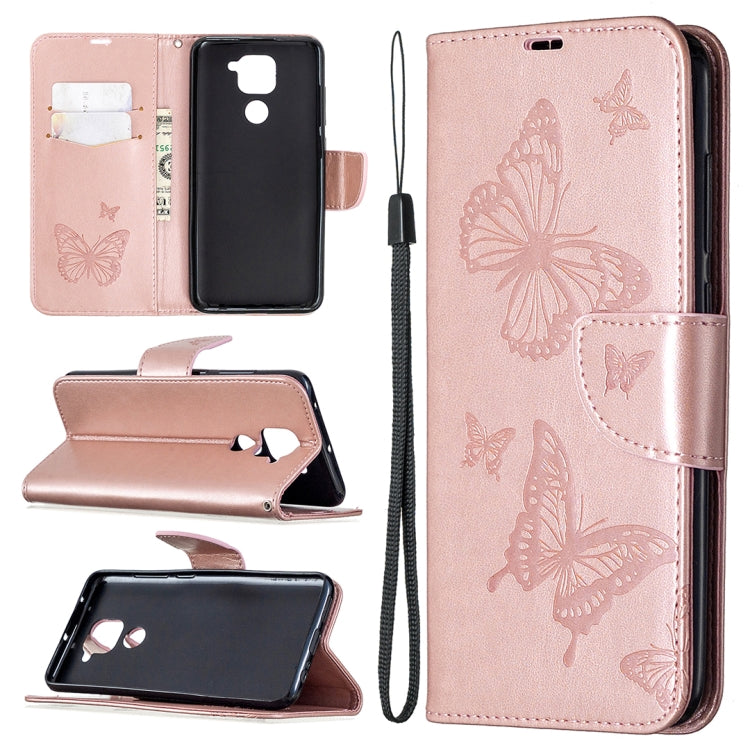 Two Butterflies Embossing Pattern Horizontal Flip Leather Case with Holder & Card Slot & Wallet & Lanyard, For Nokia 5.3, For Xiaomi Redmi Note 9