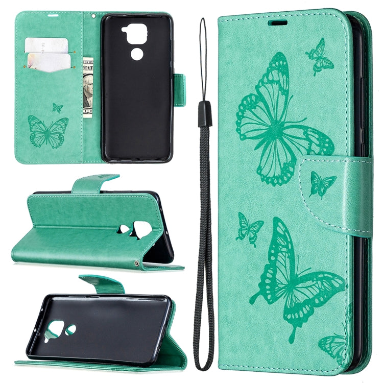 Two Butterflies Embossing Pattern Horizontal Flip Leather Case with Holder & Card Slot & Wallet & Lanyard, For Nokia 5.3, For Xiaomi Redmi Note 9