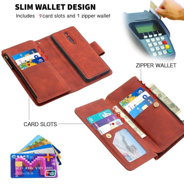 Skin Feel Detachable Magnetic Zipper Horizontal Flip PU Leather Case with Multi-Card Slots & Holder & Wallet & Photo Frame & Lanyard, For Xiaomi Redmi K20, For Xiaomi Redmi Note 7, For Xiaomi Redmi Note 8 Pro, For Xiaomi Redmi Note 8