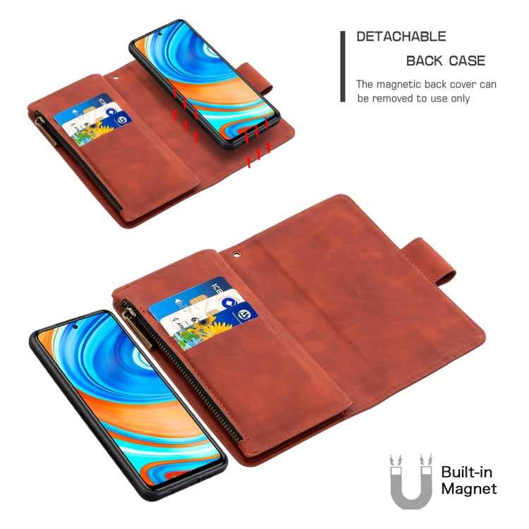 Skin Feel Detachable Magnetic Zipper Horizontal Flip PU Leather Case with Multi-Card Slots & Holder & Wallet & Photo Frame & Lanyard, For Xiaomi Redmi Note 9 Pro, For Xiaomi Mi CC9 Pro