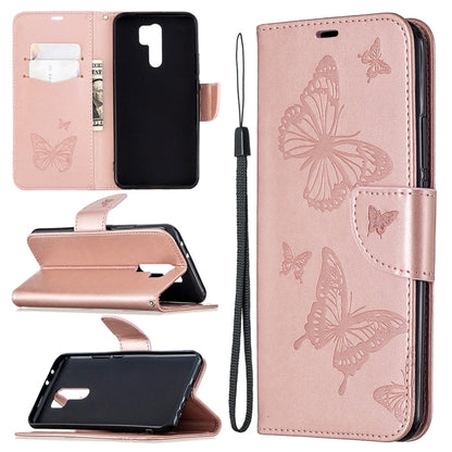 Two Butterflies Embossing Pattern Horizontal Flip Leather Case with Holder & Card Slot & Wallet & Lanyard, For Xiaomi Redmi 9, For Huawei Honor 9X Lite