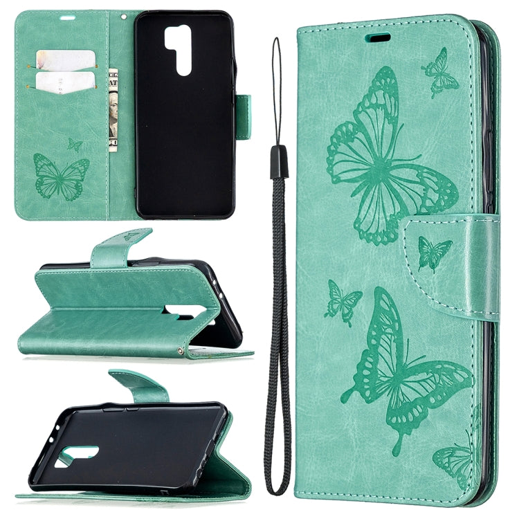 Two Butterflies Embossing Pattern Horizontal Flip Leather Case with Holder & Card Slot & Wallet & Lanyard, For Xiaomi Redmi 9, For Huawei Honor 9X Lite