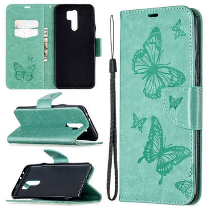 Two Butterflies Embossing Pattern Horizontal Flip Leather Case with Holder & Card Slot & Wallet & Lanyard, For Xiaomi Redmi 9, For Huawei Honor 9X Lite
