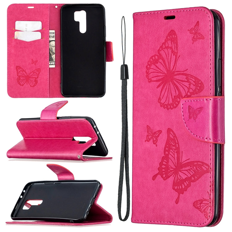 Two Butterflies Embossing Pattern Horizontal Flip Leather Case with Holder & Card Slot & Wallet & Lanyard, For Xiaomi Redmi 9, For Huawei Honor 9X Lite