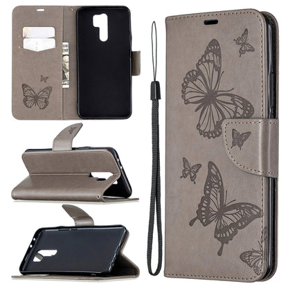 Two Butterflies Embossing Pattern Horizontal Flip Leather Case with Holder & Card Slot & Wallet & Lanyard, For Xiaomi Redmi 9, For Huawei Honor 9X Lite