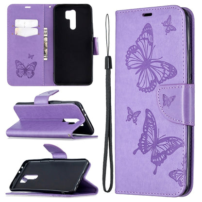 Two Butterflies Embossing Pattern Horizontal Flip Leather Case with Holder & Card Slot & Wallet & Lanyard, For Xiaomi Redmi 9, For Huawei Honor 9X Lite