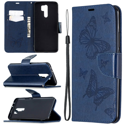 Two Butterflies Embossing Pattern Horizontal Flip Leather Case with Holder & Card Slot & Wallet & Lanyard, For Xiaomi Redmi 9, For Huawei Honor 9X Lite