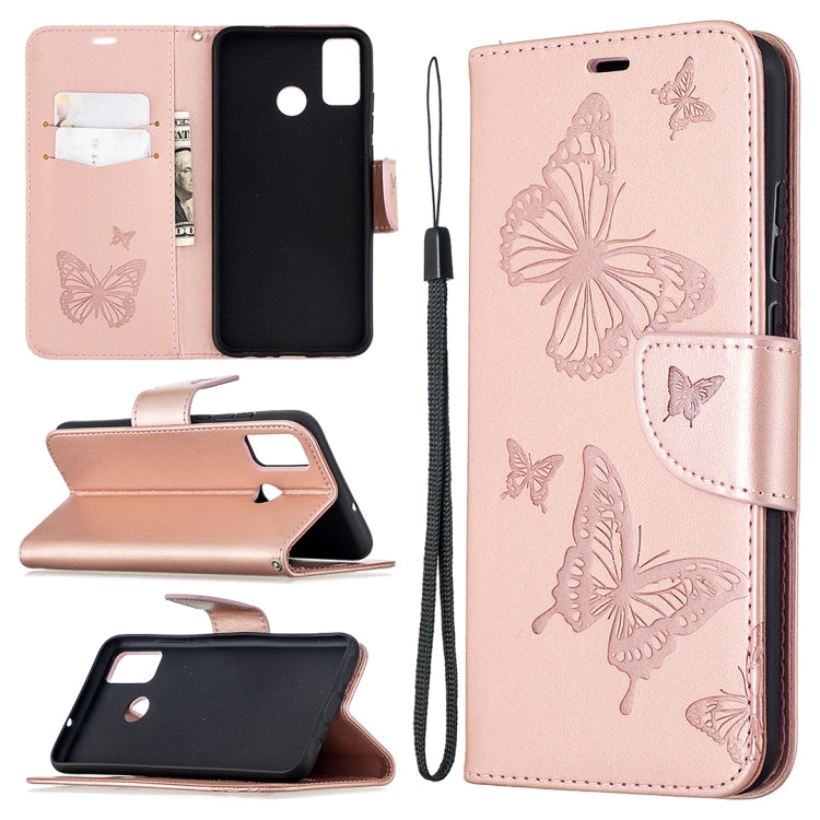 Two Butterflies Embossing Pattern Horizontal Flip Leather Case with Holder & Card Slot & Wallet & Lanyard, For Xiaomi Redmi 9, For Huawei Honor 9X Lite