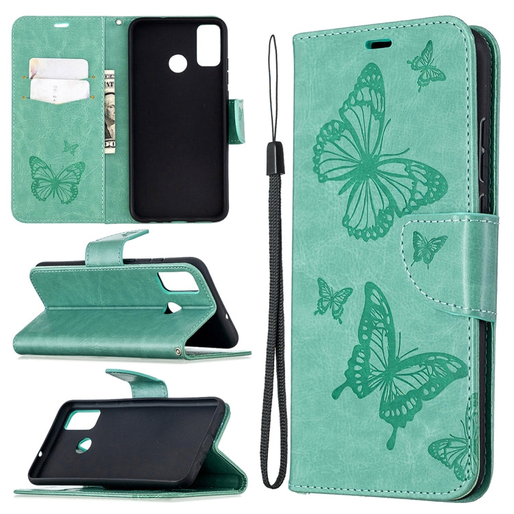 Two Butterflies Embossing Pattern Horizontal Flip Leather Case with Holder & Card Slot & Wallet & Lanyard, For Xiaomi Redmi 9, For Huawei Honor 9X Lite