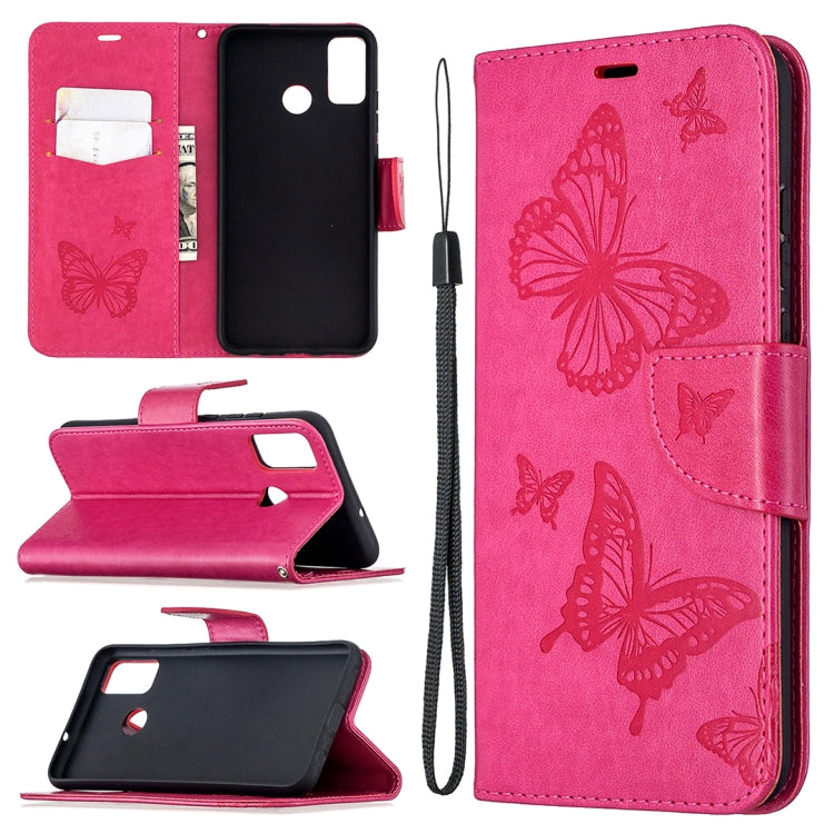 Two Butterflies Embossing Pattern Horizontal Flip Leather Case with Holder & Card Slot & Wallet & Lanyard, For Xiaomi Redmi 9, For Huawei Honor 9X Lite