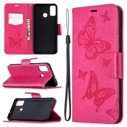Two Butterflies Embossing Pattern Horizontal Flip Leather Case with Holder & Card Slot & Wallet & Lanyard, For Xiaomi Redmi 9, For Huawei Honor 9X Lite