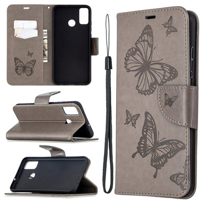 Two Butterflies Embossing Pattern Horizontal Flip Leather Case with Holder & Card Slot & Wallet & Lanyard, For Xiaomi Redmi 9, For Huawei Honor 9X Lite