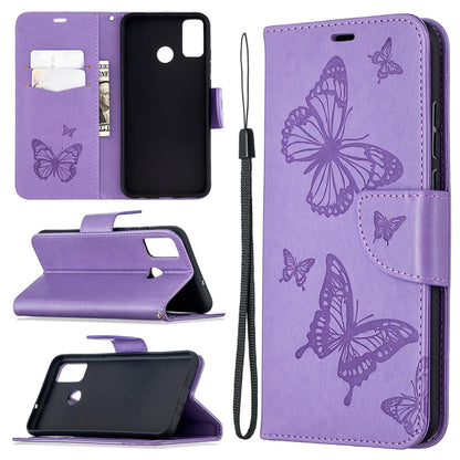 Two Butterflies Embossing Pattern Horizontal Flip Leather Case with Holder & Card Slot & Wallet & Lanyard, For Xiaomi Redmi 9, For Huawei Honor 9X Lite