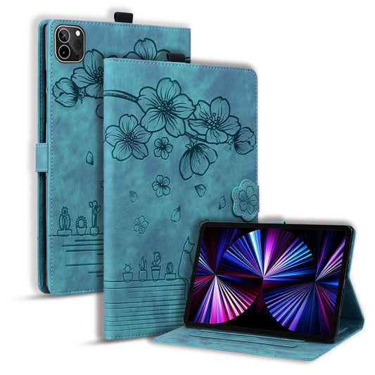 Cartoon Sakura Cat Embossed Smart Leather Tablet Case, For iPad Pro 11 2022 / Air 10.9 2022, For iPad 10th Gen 10.9 2022, For iPad 10.2 2021 / 10.5 2019, For iPad mini 5 / 4 / 3 / 2 / 1