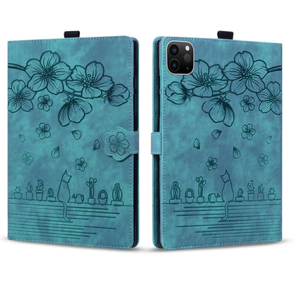 Cartoon Sakura Cat Embossed Smart Leather Tablet Case, For iPad Pro 11 2022 / Air 10.9 2022, For iPad 10th Gen 10.9 2022, For iPad 10.2 2021 / 10.5 2019, For iPad mini 5 / 4 / 3 / 2 / 1