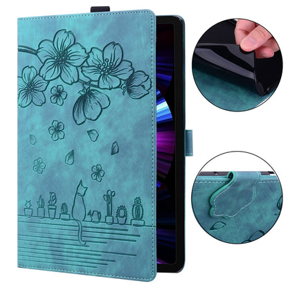 Cartoon Sakura Cat Embossed Smart Leather Tablet Case, For iPad Pro 11 2022 / Air 10.9 2022, For iPad 10th Gen 10.9 2022, For iPad 10.2 2021 / 10.5 2019, For iPad mini 5 / 4 / 3 / 2 / 1