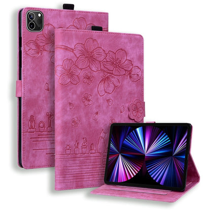 Cartoon Sakura Cat Embossed Smart Leather Tablet Case, For iPad Pro 13 2025 / 2024, For iPad Pro 11 2025 / 2024, For iPad mini 6 / mini 2024, For iPad Pro 12.9 2022 / 2021