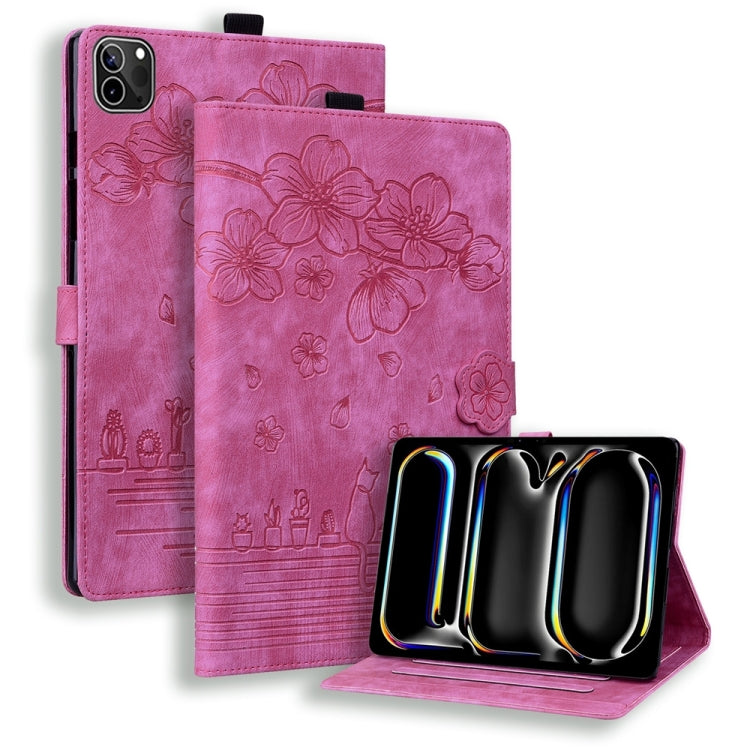 Cartoon Sakura Cat Embossed Smart Leather Tablet Case, For iPad mini 8 2026, For iPad Pro 13 2025 / 2024, For iPad Pro 11 2025 / 2024, For iPad mini 6 / mini 2024