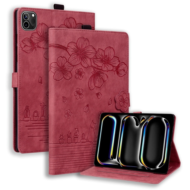 Cartoon Sakura Cat Embossed Smart Leather Tablet Case, For iPad mini 8 2026, For iPad Pro 13 2025 / 2024, For iPad Pro 11 2025 / 2024, For iPad mini 6 / mini 2024