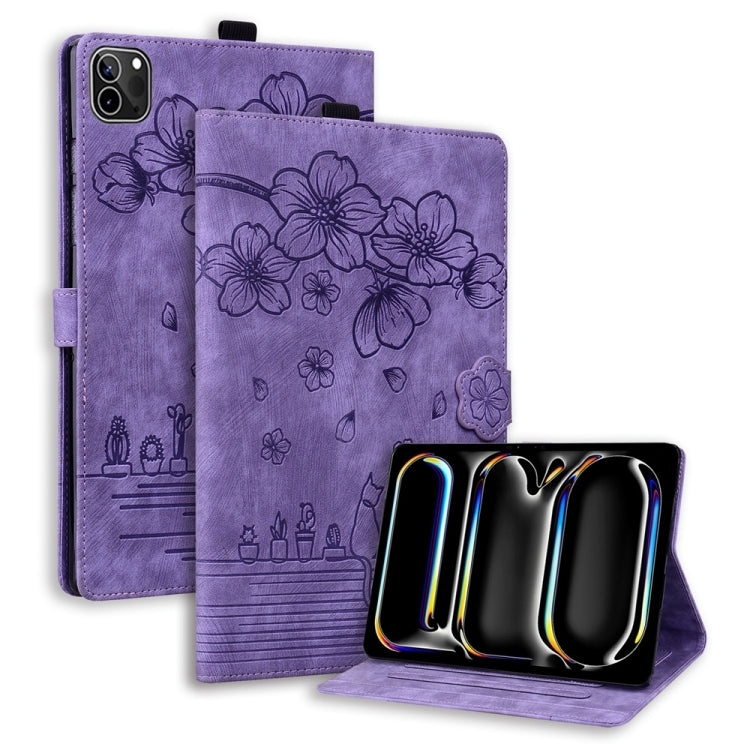 Cartoon Sakura Cat Embossed Smart Leather Tablet Case, For iPad mini 8 2026, For iPad Pro 13 2025 / 2024, For iPad Pro 11 2025 / 2024, For iPad mini 6 / mini 2024