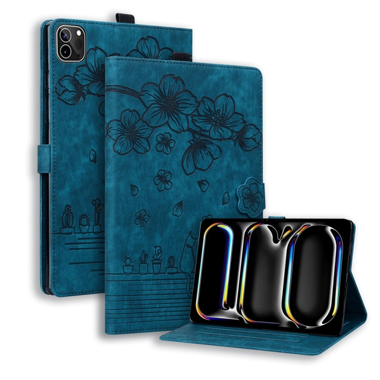 Cartoon Sakura Cat Embossed Smart Leather Tablet Case, For iPad mini 8 2026, For iPad Pro 13 2025 / 2024, For iPad Pro 11 2025 / 2024, For iPad mini 6 / mini 2024