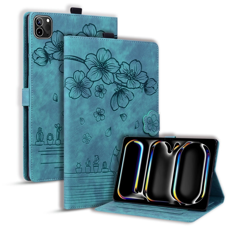 Cartoon Sakura Cat Embossed Smart Leather Tablet Case, For iPad mini 8 2026, For iPad Pro 13 2025 / 2024, For iPad Pro 11 2025 / 2024, For iPad mini 6 / mini 2024