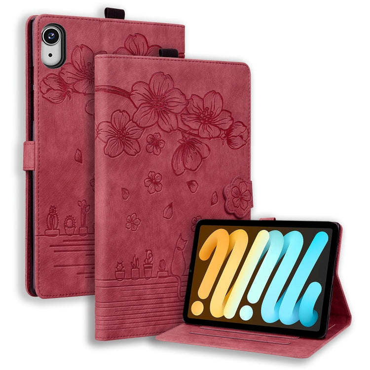 Cartoon Sakura Cat Embossed Smart Leather Tablet Case, For iPad mini 8 2026, For iPad Pro 13 2025 / 2024, For iPad Pro 11 2025 / 2024, For iPad mini 6 / mini 2024