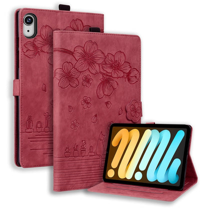 Cartoon Sakura Cat Embossed Smart Leather Tablet Case, For iPad mini 8 2026, For iPad Pro 13 2025 / 2024, For iPad Pro 11 2025 / 2024, For iPad mini 6 / mini 2024