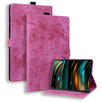 Cartoon Sakura Cat Embossed Leather Tablet Case, For Galaxy Tab S12 Utra / S11 Ultra / S10 Ultra, For Galaxy Tab A11+ / A9+, For Galaxy Tab A11 / A9, For Galaxy Tab S10 FE+