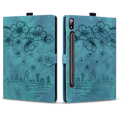Cartoon Sakura Cat Embossed Leather Tablet Case, For Galaxy Tab S12 Utra / S11 Ultra / S10 Ultra, For Galaxy Tab A11+ / A9+, For Galaxy Tab A11 / A9, For Galaxy Tab S10 FE+
