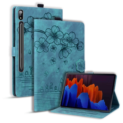 Cartoon Sakura Cat Embossed Leather Tablet Case, For Galaxy Tab S12 Utra / S11 Ultra / S10 Ultra, For Galaxy Tab A11+ / A9+, For Galaxy Tab A11 / A9, For Galaxy Tab S10 FE+