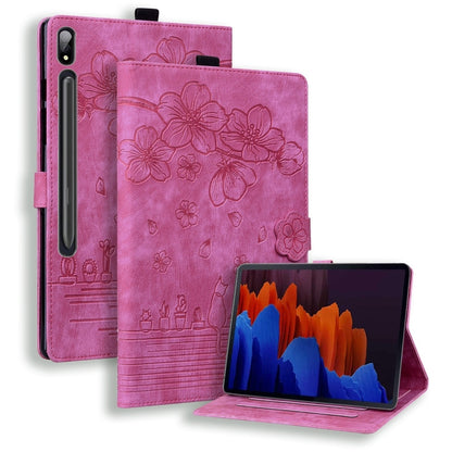 Cartoon Sakura Cat Embossed Leather Tablet Case, For Galaxy Tab S12 Utra / S11 Ultra / S10 Ultra, For Galaxy Tab A11+ / A9+, For Galaxy Tab A11 / A9, For Galaxy Tab S10 FE+