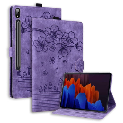 Cartoon Sakura Cat Embossed Leather Tablet Case, For Galaxy Tab S12 Utra / S11 Ultra / S10 Ultra, For Galaxy Tab A11+ / A9+, For Galaxy Tab A11 / A9, For Galaxy Tab S10 FE+