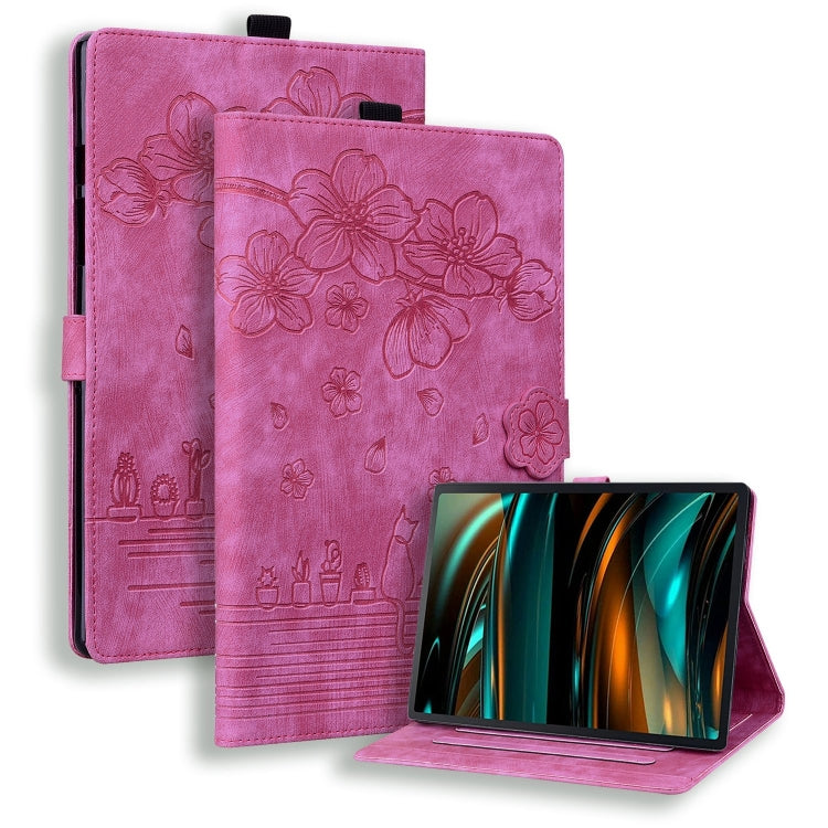 Cartoon Sakura Cat Embossed Leather Tablet Case, For Galaxy Tab S12 Utra / S11 Ultra / S10 Ultra, For Galaxy Tab A11+ / A9+, For Galaxy Tab A11 / A9, For Galaxy Tab S10 FE+