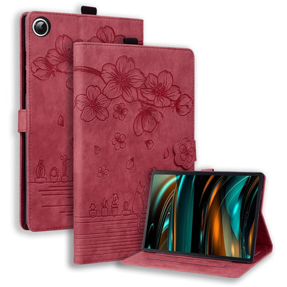 Cartoon Sakura Cat Embossed Leather Tablet Case, For Galaxy Tab S12 Utra / S11 Ultra / S10 Ultra, For Galaxy Tab A11+ / A9+, For Galaxy Tab A11 / A9, For Galaxy Tab S10 FE+