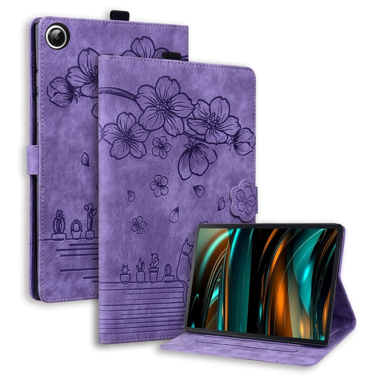 Cartoon Sakura Cat Embossed Leather Tablet Case, For Galaxy Tab S12 Utra / S11 Ultra / S10 Ultra, For Galaxy Tab A11+ / A9+, For Galaxy Tab A11 / A9, For Galaxy Tab S10 FE+