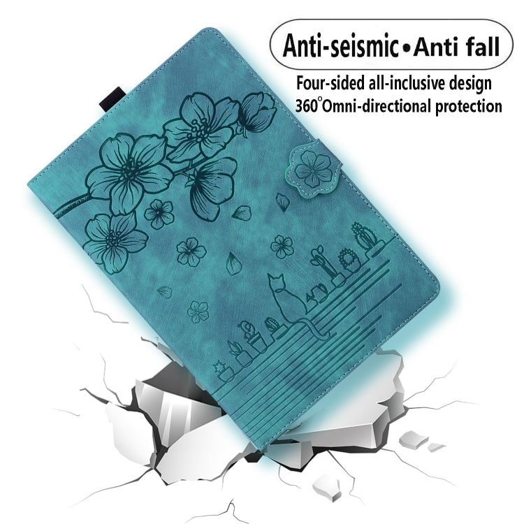 Cartoon Sakura Cat Embossed Leather Tablet Case, For Samsung Galaxy Tab S9 FE+, For Samsung Galaxy Tab S9 FE, For Samsung Galaxy Tab A7 Lite