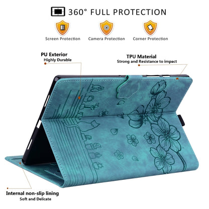 Cartoon Sakura Cat Embossed Leather Tablet Case, For Samsung Galaxy Tab S9 FE+, For Samsung Galaxy Tab S9 FE, For Samsung Galaxy Tab A7 Lite