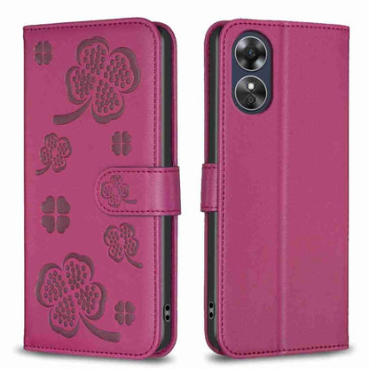 Four-leaf Embossed Leather Phone Case, For OPPO A17, For OPPO A57 4G, For OPPO A96 5G / Reno7 Z, For OPPO A76 5G / A36 4G
